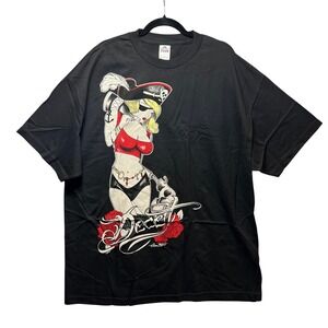 Y2K‎ Pirate Girl Graphic T-Shirt Black "Deceit" 2XL  Tattoo Streetwear Alt Vibes